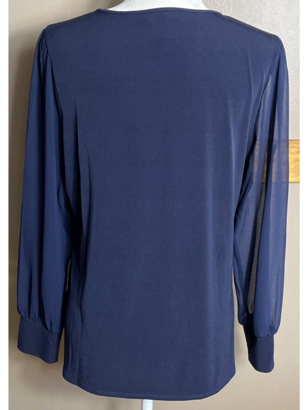 Calvin Klein Top Navy Knit Sheer Balloon Whimsigoth Elegant Dark Feminine Wom M - Picture 5 of 10